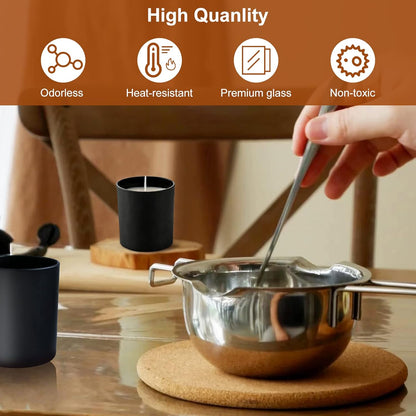 CONNOO 15 Pack 7 OZ Halloween Candle Jars with Bamboo Lids for Making Candles, Thick Black Glass Candle Jars Empty Jars in Bulk with lids - Dishwasher Safe