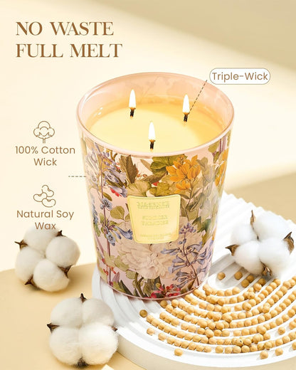 M&SENSE Citrus Water Flower Scented Candles, 35oz 150H Long Lasting, 3 Wick Soy Candles,Natural Aromatherapy Calm Stress Relief, Home Fragrance Housewarming Gifts