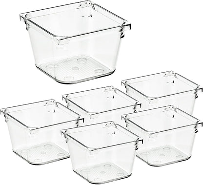 Ravinte 6 Pack Drawer Organizer - 3" X 3" Plastic Storage Bins, Acrylic Organizers with Non-Slip Pads Clear Desk Storage Tray for Makeup, Jewelries, Kitchen Utensils, Bathroom and Office