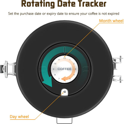Coffee canister set for ground coffee with Date Tracker,Co2 Valve,Travel jar,Stainless Steel Kitchen Food Airtight storage container for Coffee Beans or Grounds,Tea,Sugar (16oz-Black)