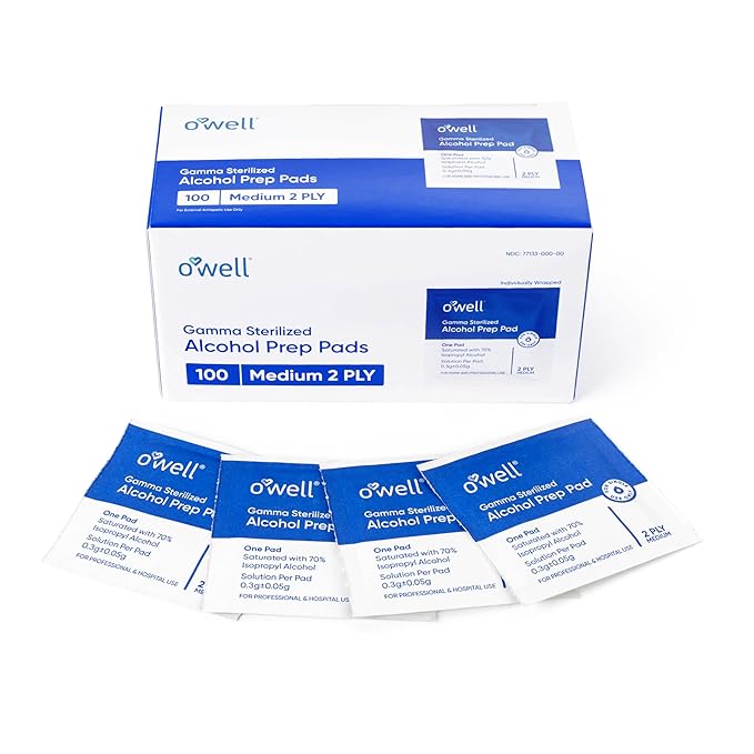 OWELL Prep Pads - 1000 Individually Wrapped Sterile Alcohol Wipes, Medium 2-Ply Antiseptic Wipes for Disinfecting Skin, First Aid Kit Alcohol Swabs (10 boxes of 100ct)