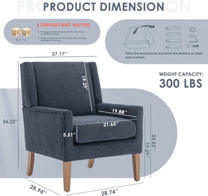 COLAMY Modern Wingback Living Room Chair Set of 2, Upholstered Fabric Accent Armchair, Single Sofa Chair with Lounge Seat and Wood Legs for Bedroom/Office/Reading Spaces, Blue