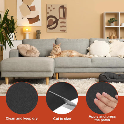 PATIKIL Leather Patches Tape for Furniture, 3.2 x 61 Inch Self Adhesive Vinyl Leather Repair Kit Cover Sheet for Couch, Sofa, Car Seats, Office Chair, Black