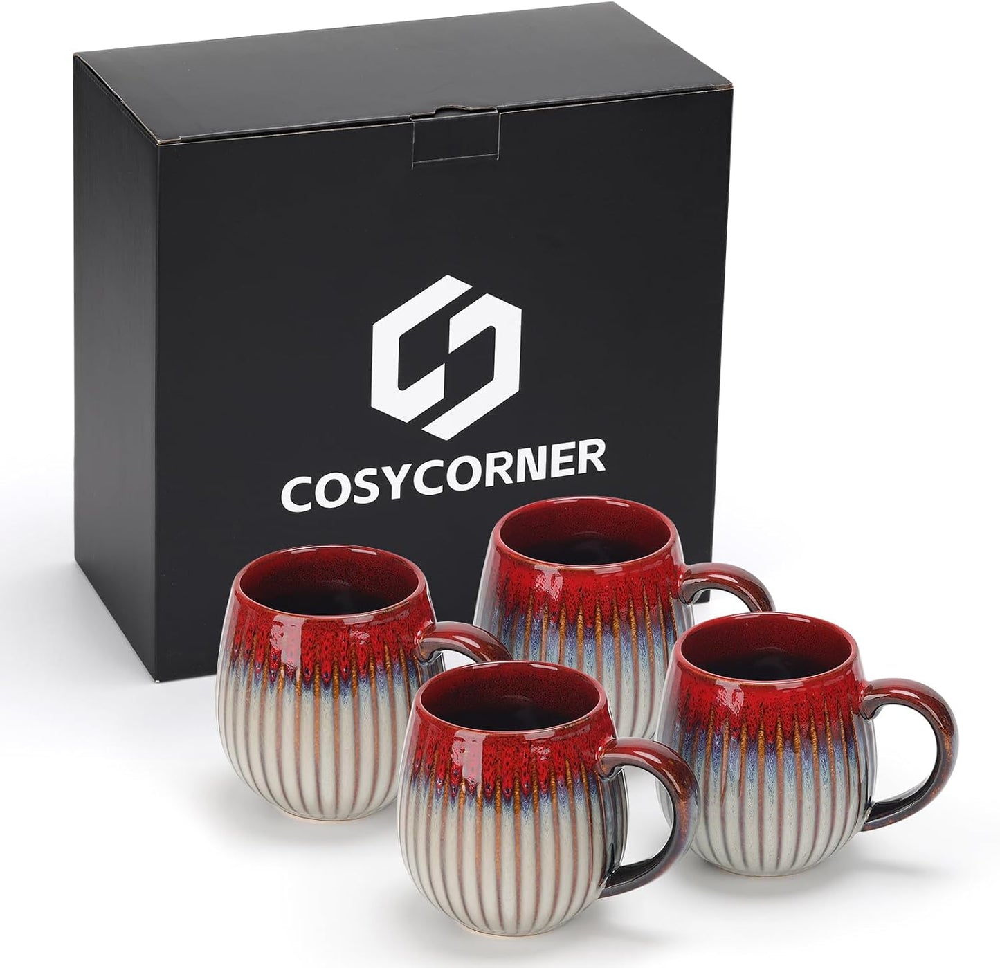 CosyCorner Ceramic Coffee Mugs Set, 17 oz Large Coffee Cups for Home and Office, Ceramic Cup for Coffee & Tea（A×4 pcs）