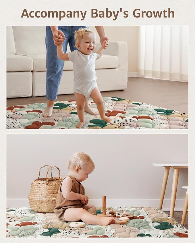 Blissful Diary Portable Baby Play Mats for Floor, Thicken Cushioned Foldable Baby Crawling Mat for Indoor Outdoor, Modern Abstract 43" X 43"
