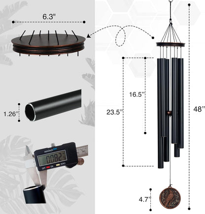 Vanquer Large Wind Chimes for Outside Deep Tone - 46'' Outdoor Clearance, Windchimes Outdoors, Memorial Wind Chimes, Sympathy Gift, Patio, Garden, Home Décor, Vintage Black (46" Cardinal)