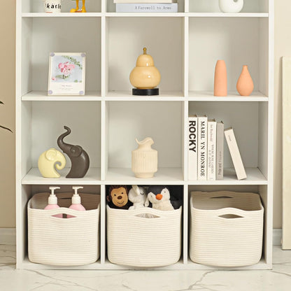 Large Storage Baskets for Organizing Shelves, Woven Cotton Rope Bins for Baby Nursery Organization, Book Toy Towel Organizer, 17"x13"x9.5", 3 Packs, Off White