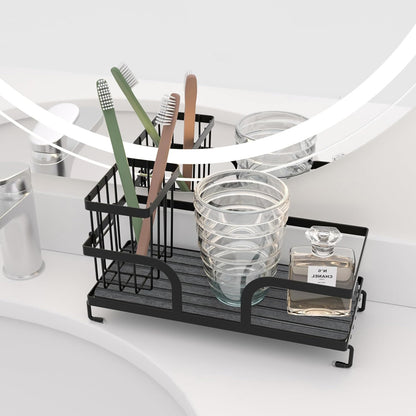 Sponge Holder for Kitchen Sink,Sink Caddy Organizers with Stone Drying Tray, Kitchen Sink Organizer for Sponges, Soap, 9.7" x 4.2"x 3.2" Home Decor Storage and Organization,2PCS Black