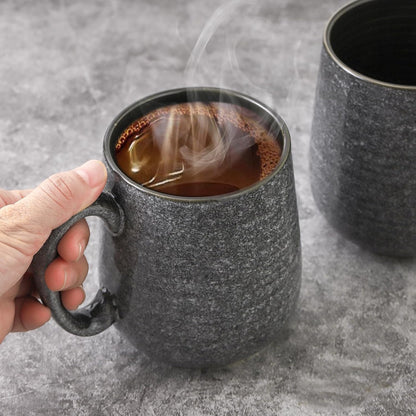 Hasense Dark Grey Coffee Mugs Set of 4, 12oz Ceramic Coffee Cups, Latte Mug with Large Handle for Coffee, Tea, Milk and Hot Cocoa,Easy Hold & Clean, Dishwasher & Microwave Safe