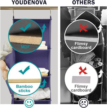 YOUDENOVA Hanging Closet Organizer, 6-Shelf Closet Hanging Storage Shelves, Purple