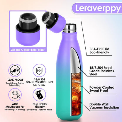 25oz Cola-Bottle Shaped Stainless Steel Leak-proof Water Bottle,Double Wall Vacuum Insulated Metal,Travel Mug For Sports Indoors & Outdoors,BPA-Free Kids Flasks,Purple Green(2 Pack)