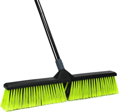 24-Inch Push Broom Outdoor with Stiff Bristle, Heavy Duty Broom Brush with 63” Long Handle for Deck Patio Driveway Garage Warehouse Shop Floor Sweeping & Scrubbing