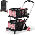 Collapsible Shopping Cart, 8-in-1 200LBS Multi Functional Utility Cart with 2 Storage Crate,Adjustable Handle Grocery Cart on Wheels for Shopping/Warehouse/Office/Supermarket