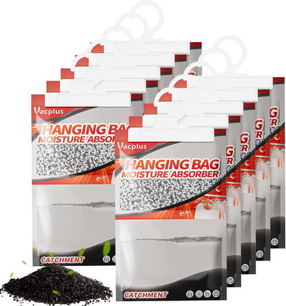 Vacplus Moisture Absorbers, Hanging Closet Dehumidifier Bags, Humidity Packs, Desiccant, Closet Dehumidifiers with Activated Charcoal, 10 Pack, 9.8 OZ