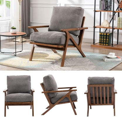 HNY Set of 2 Mid Century Accent Chair, Upholstered Armchair with Wood Frame and Canvas Cushions, Leisure Reading Chair Slipper Chair for Living Room, Bedroom, Gray
