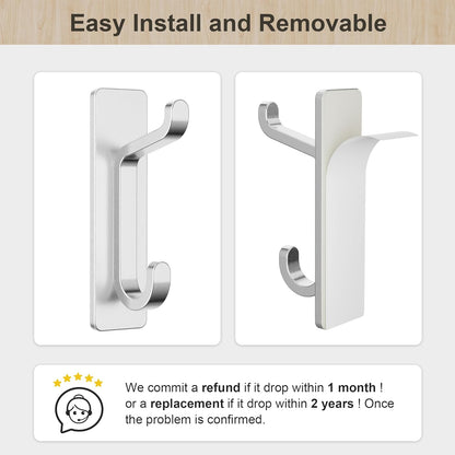 Wall Hooks for Coat and Towel: 13LB Adhesive Door Hanger Stick on, Silver 6 Pack