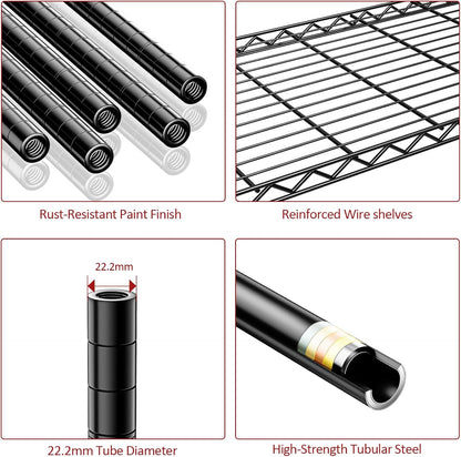 IZEUK 5-Tier Storage Shelving Unit with Wheels, Adjustable Heavy Duty Steel Wire Rack Organizer (Black, 17.7" D x 47.2" W x 76.7" H, 1750 lbs Capacity) for Garage, Kitchen, Office, Laundry, Basement