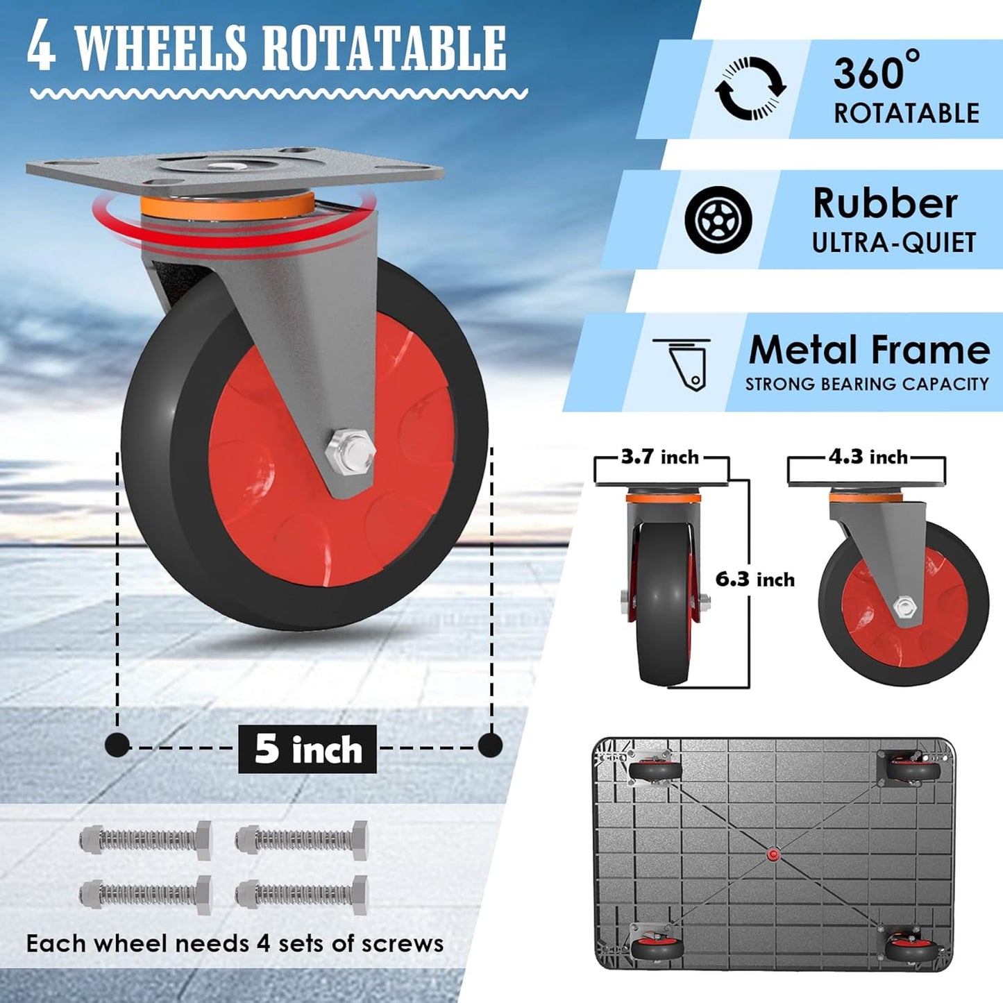 2 Shelf Utility Service Cart- 660lbs Capacity Heavy-Duty Plastic Rolling Utility Carts with 4 of 360° Swivel Wheels and Handle, Large Service Cart for Groceries,Warehouse,Garage 34.6''x 22.8''