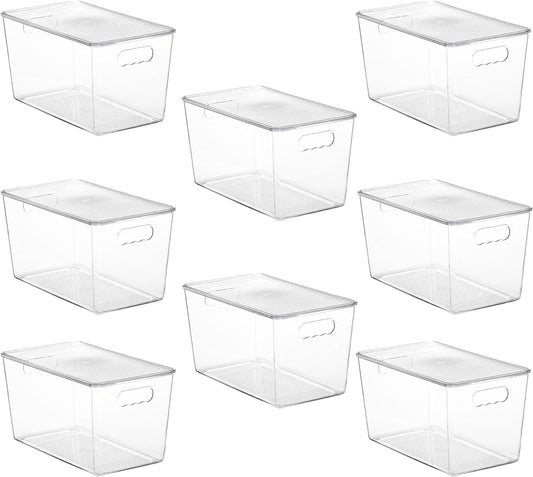 Vtopmart 8 Pack Clear Stackable Storage Bins with Lids,XLarge Plastic Containers with Handle for Pantry Organizer and Storage,Perfect for Kitchen,Fridge,Cabinet, Closet,Bathroom Organization