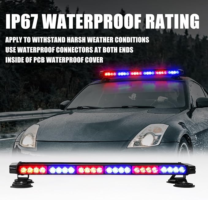 WINECO RED Blue Roof top Light bar Magnetic Flashing 56 LED Emergency Strobe Light Bar for Volunteer POV Firefighter EMS Law Enforcement Vehicles Police Cars, Double Side Safety Warning Beacon Lights
