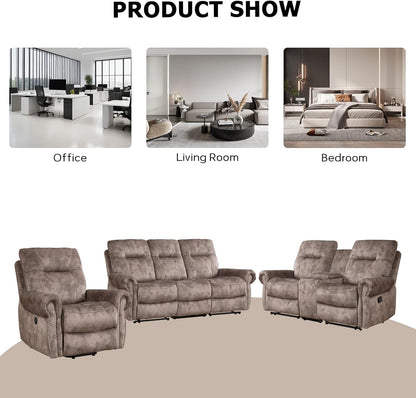 EBELLO Electric Power Recliner Chair with Massage and Heat, Soft Fabric Massage Recliner for Adults, Overstuffed Single Reclining Sofa, Vintage Rivet Mid-Century Design for Living Room, Brown