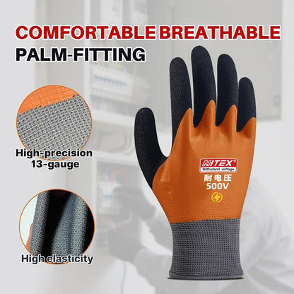 Electrical Insulated Gloves, 500V High Voltage Resistance Electrician Safety Gloves, Rubber Non Slip Work Gloves (500V|double insulated, 3pcs-Large)