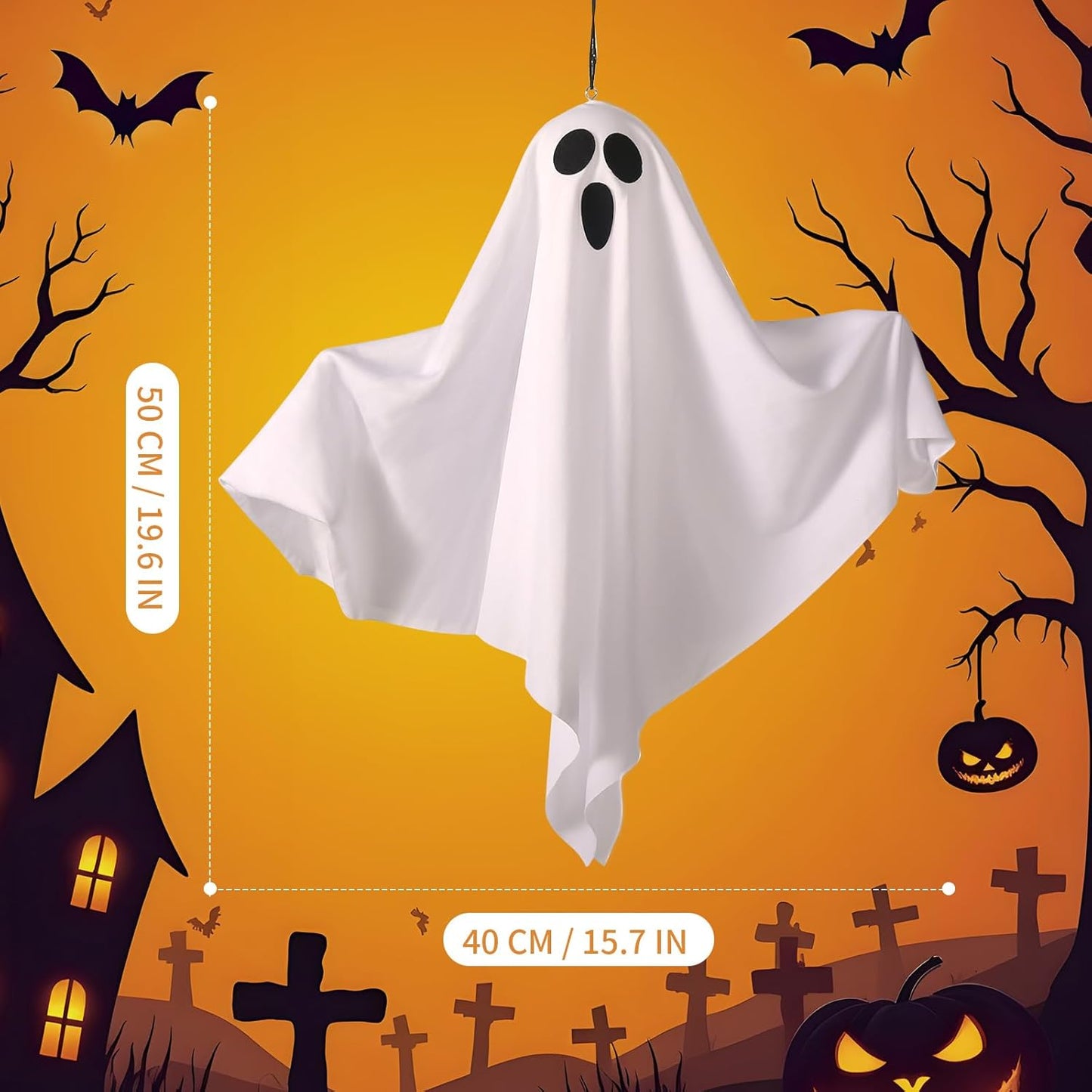 2Packs Hanging Ghosts Halloween Decor, LED Light Up Halloween Ghost Decorations, Spooky Cute Ghost Ornaments for Home Tree Garden Front Porch Yard Fall Party Holiday Decoration Outdoor 19.6", White