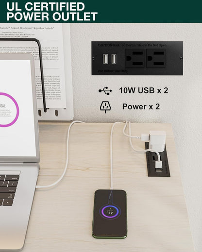 Frylr Small Folding Computer Desk – 35.8 Inch Portable Table for Craft and Study, Lightweight Desk for Small Spaces, Foldable Laptop Table Built-in AC/USB Outlets for Convenience, White Ash