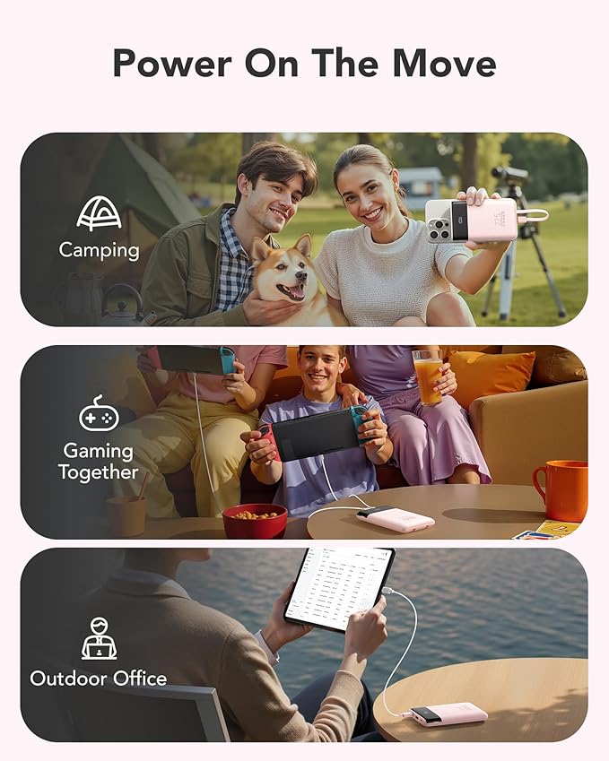 VEGER Portable Charger with Built in Cables, Slim 10000mAh PD 22.5W Fast Charging USB C Power Bank, 4 Outputs 3 Inputs Battery Pack Compatible with iPhone 16e 15 14 13 Samsung iPad - Travel Essential