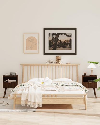 Nightstand,Modern Bedside Table with Storage Drawer and Open Wood Shelf, Accent Night Stand with Solid Wood Legs for Living Room, Bedroom and Small Spaces,Easy Assembly (Walnut Brown)