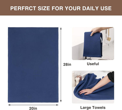 Homaxy 100% Cotton Oversized Waffle Weave Kitchen Dish Towels, Ultra Soft Absorbent Quick Drying Cleaning Towel, 20 x 28 Inches, 4-Pack, Navy Blue