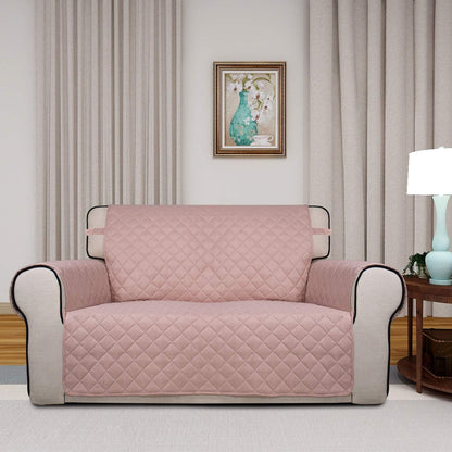 PureFit Reversible Quilted Sofa Cover, Water Resistant Slipcover Furniture Protector, Washable Couch Cover with Non Slip and Elastic Straps for Kids, Dogs, Pets (Loveseat, Pink/Beige)