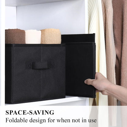 WUIKE Foldable Fabric Storage Bins with Handles, Closet Storage Baskets for Shelves and Clothes Organization, Large Black Shelf Baskets, 3-Pack, Black, Large