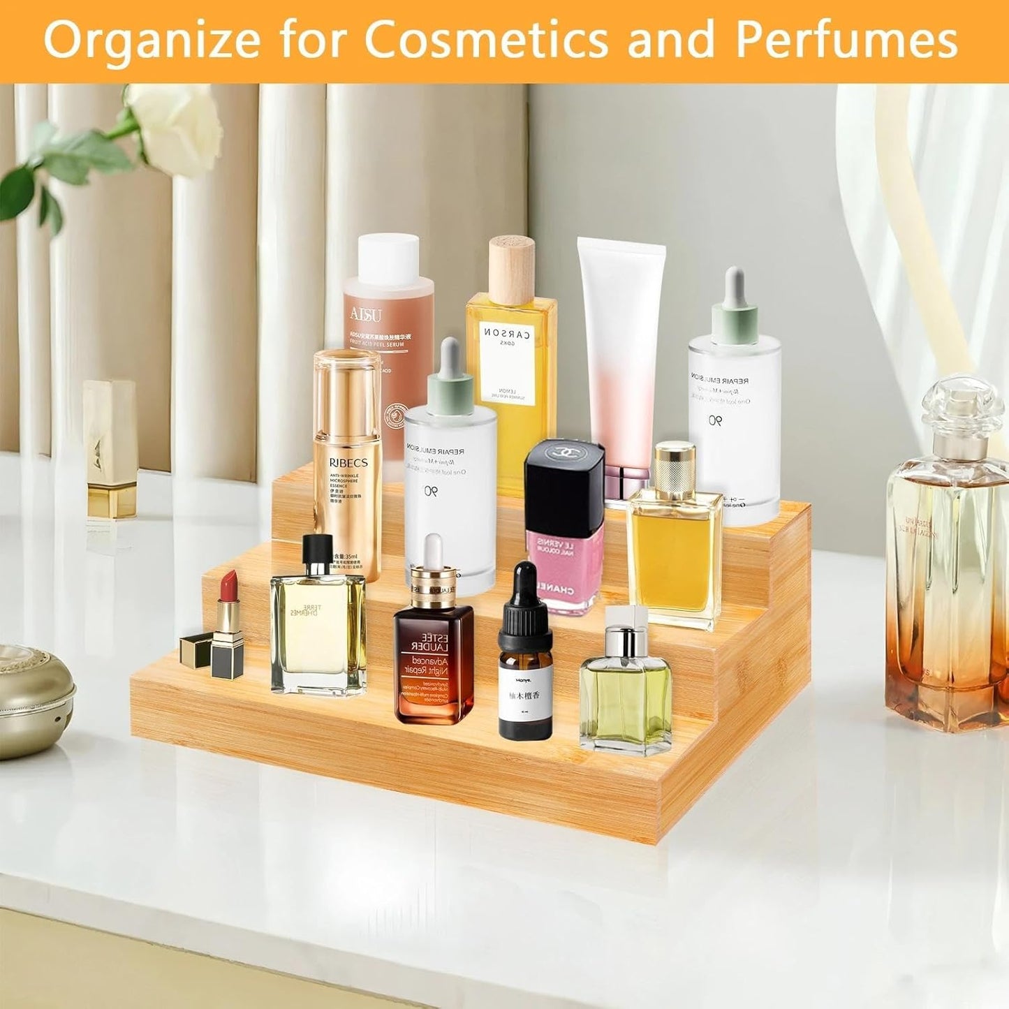 Spice Rack Organizer for Cabinet - Bamboo Spice Shelf, 3 Tier Seasoning Organizer for Countertop, Kitchen, Pantry 2 Pack