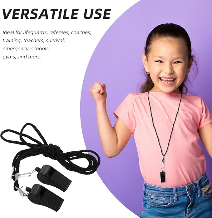 2pcs Black Abs Whistle with Lanyard Loud Outdoor Survival and Referee Whistles for Coaches Training Emergency Safety Signal Lightweight Portable Design