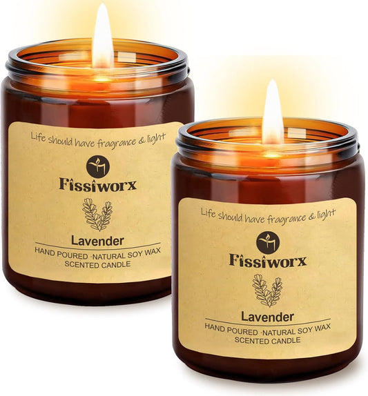 Lavender Scented Candle Set 2 Pack, Candle for Home Scented, Odor Eliminating, Stress Relief, 15oz, 110 Hours Long Lasting Candles, Soy Candle Set for Women