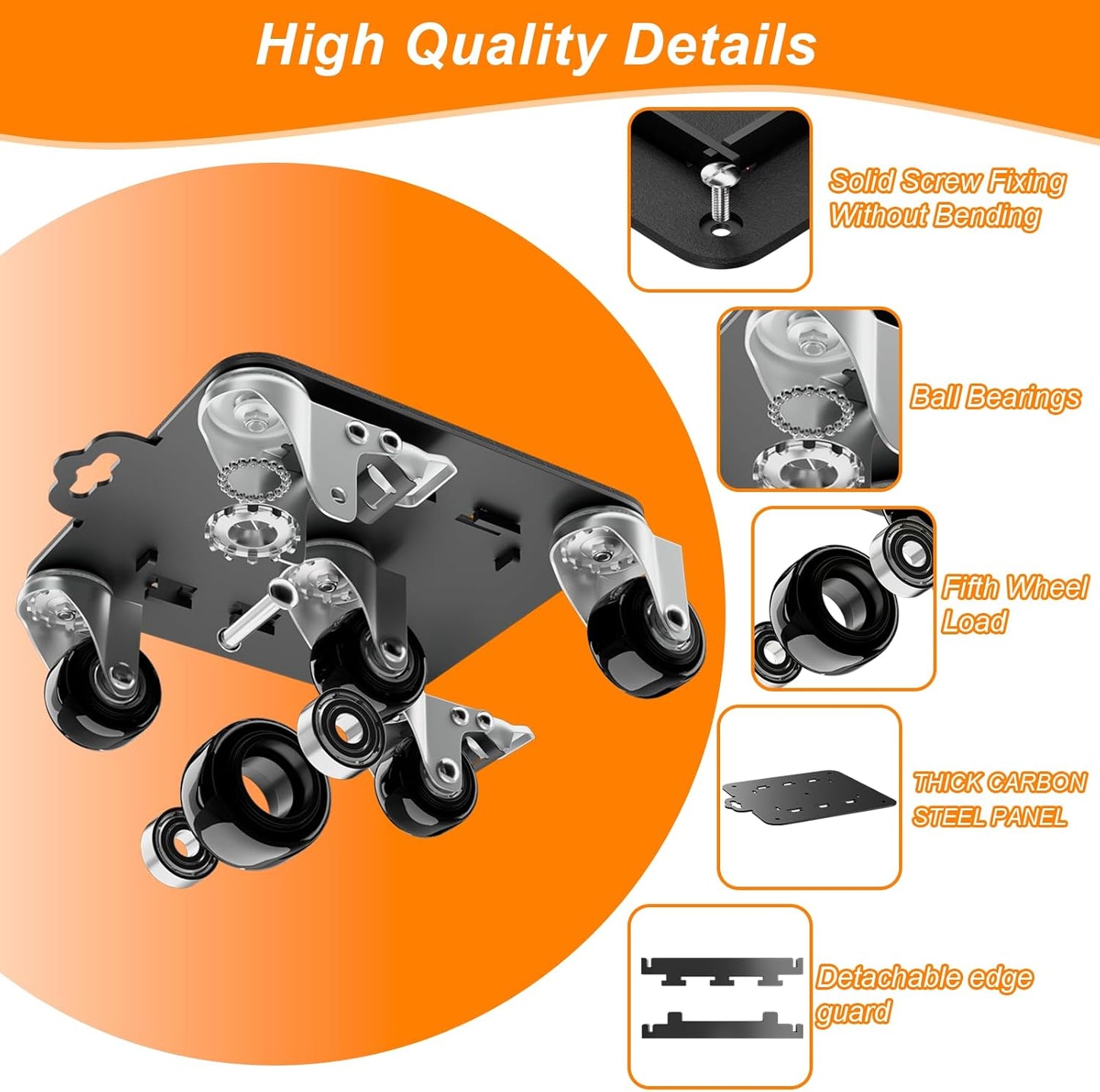 Furniture Dolly 5 Wheels Heavy Duty with Removable Side Guards,3307 Lbs Capacity,360° Rotating Wheels & Tail Brake,Furniture Movers Lifter Tool for Sofas,Beds, Appliances,–Stable,Safe,and Easy to Use