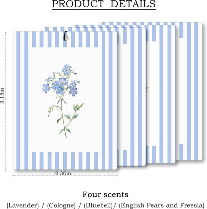 Rustic Blue Floral Car Air Freshener 4 Pcs, Preppy Blue Striped Flower Hanging Scents Air Freshener for Women Girls Gifts, Cottagecore Scented Car Accessories Decor for Room Closet Drawer