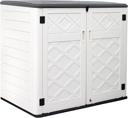 ZZM Large Outdoor Storage Shed, 48 Cu Ft Resin Versatile Storage Cabinet for Patio Accessories, Trash Cans & Garden Tools, Durable Horizontal Storage Box with Lockable Lid (White)