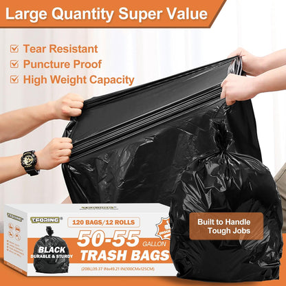 50-55 Gallon Black Trash Bags 120 Count - 40''x50'' Extra Large 50+ Gallon Garbage Bags,Unscented Strong Huge Can Liners for Construction Industrial Yard Outdoor Commercial