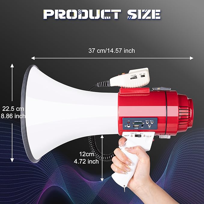 MyMealivos 50W Bluetooth Megaphone with Rechargeable Battery-Professional Bullhorn with Siren&240s Recording Supports USB/SD/3.5mm Aux-1600ft Range for Sports Police Emergency Outdoor Activities