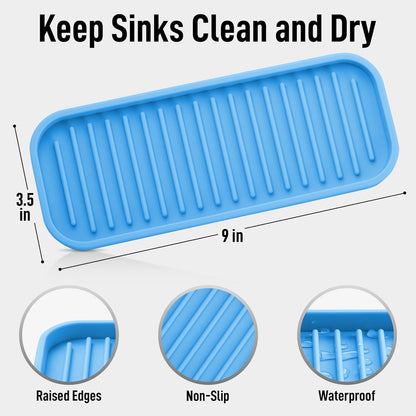 Zulay Kitchen (9x3.5) Silicone Sponge Holder for Kitchen Sink - Flexible Multipurpose Kitchen Soap Tray Sponge Holder - Sink Organizer Tray for Kitchen, Bathroom, Makeup, Trinkets & More (Blue)