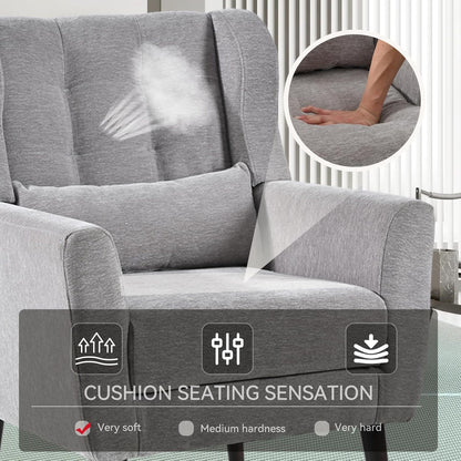 Accent Chair Set of 2, Upholstered Armchair with Pillow, Fabric Single Sofa Chair with Lounge Seat and Wood Legs Accent Chair for Living Room Small Spaces (Grey, Set of 2)