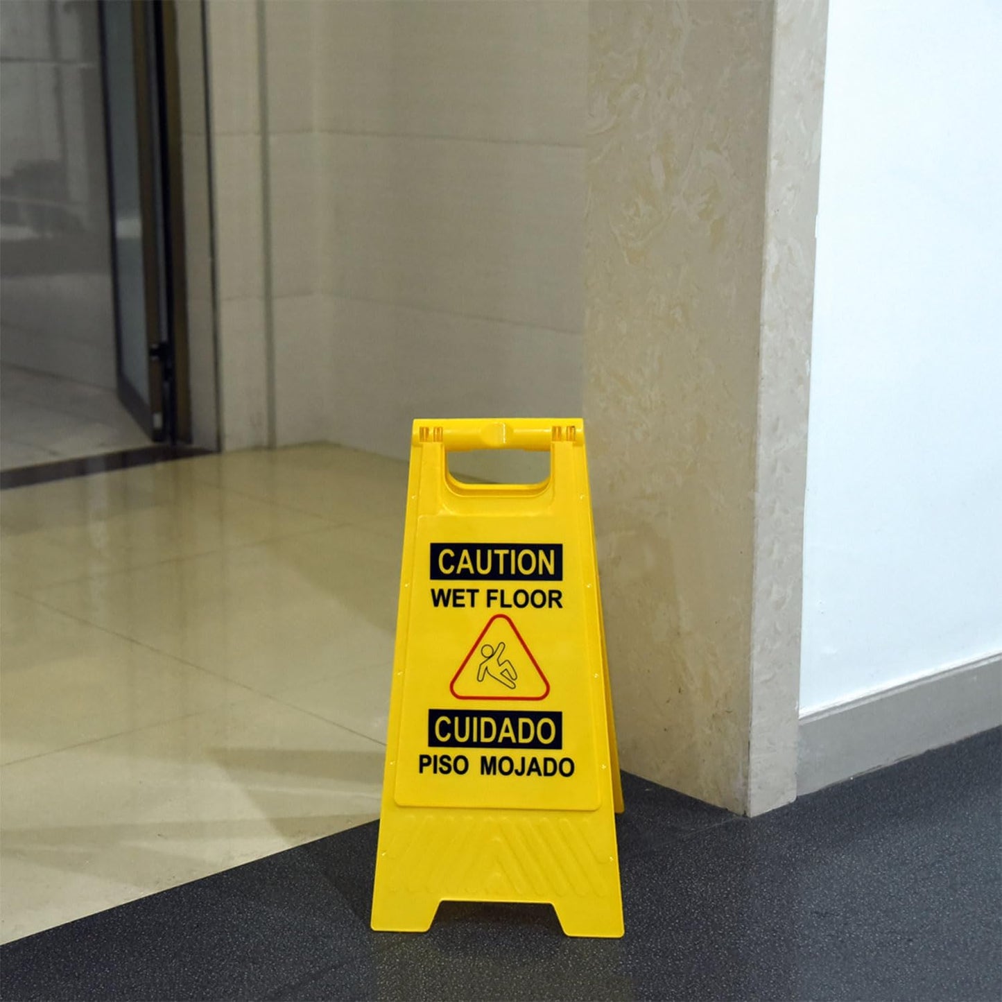 12-Pack Bilingual Caution Wet Floor Signs, A-Frame Double-Sided Warning Signs for Indoor & Outdoor Commercial Use, Foldable & Sturdy for Kitchen, Pool, Hotel and Workplace Safety