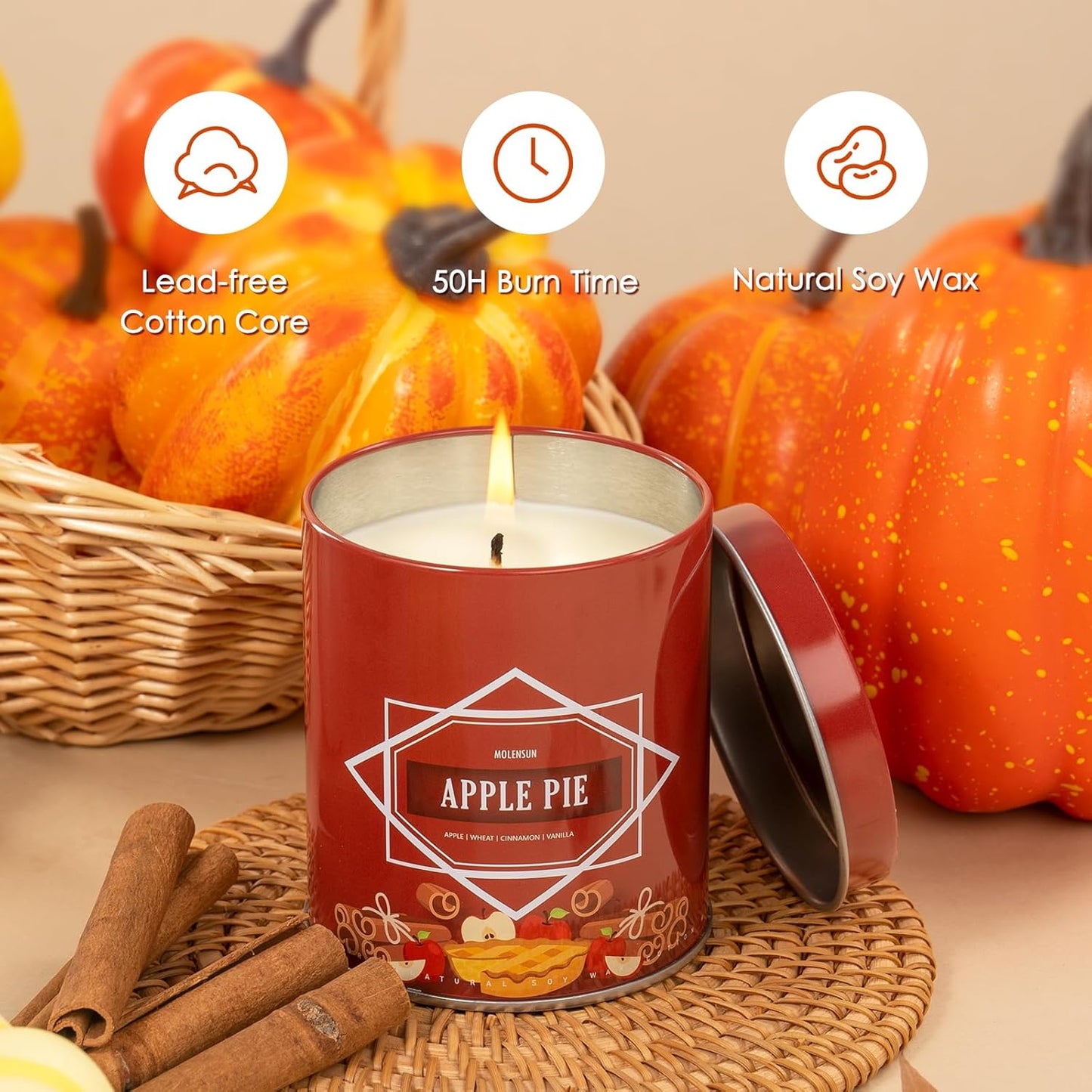 Apple Pie Fall Scented Candle – 9 oz Soy Wax in Travel-Friendly Reusable Tin, Non-Toxic & Clean Burning, 50-Hour Burn – Cozy Autumn Fragrance, Holiday Gift & Fall Decor for Women & Men