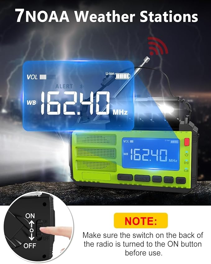 10000wAh/37000mWh Hand Crank Emergency Radio, AM FM NOAA Weather Alert Radio, Portable, Solar, 4 Charging Methods, 3-Mode Flashlight, Reading Lamp, SOS Alarm, Phone Charger for Winter Storm Emergency