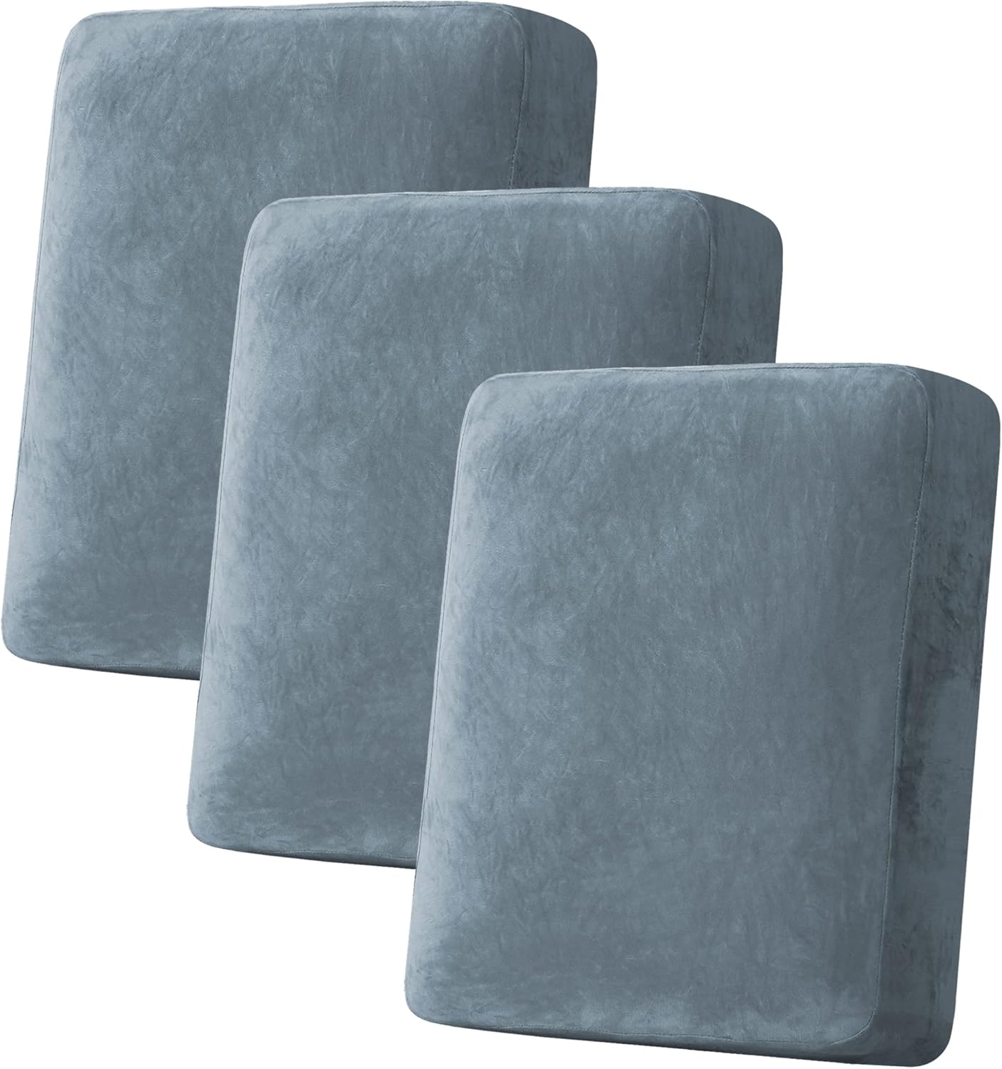 H.VERSAILTEX Velvet Stretch Couch Cushion Cover Plush Cushion Slipcover for Sofa Cushion Furniture Protector Seat Cushion Sofa Cover (3 Piece Sofa Cushion Covers, Stone Blue)