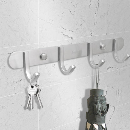 Coat Hook Rack Brushed Nickel 10.6-Inch Coat&Towel Hook Rail Wall Mounted with 4 Hooks, Durable Wall Hangers for Bedroom, Bathroom, Foyer, Hallway (SUS304 Stainless Steel)