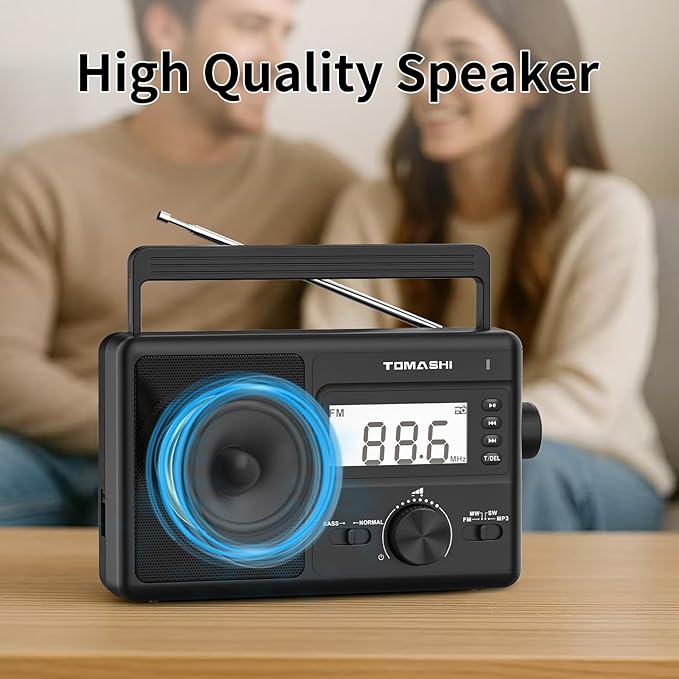 Portable AM/FM/SW 3 Band Radio, AM FM Radio with Clock, Battery Operated, Micro SD/USB for MP3/WMA Playback, LCD Display, ATS Function