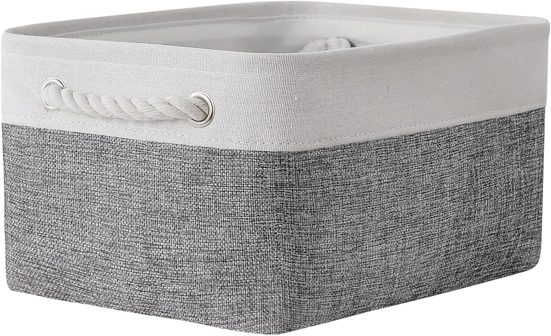 TheWarmHome Organization and Storage Basket for Shelves - 1 Pack 14x10x6.7 inch Collapsible Storage Bins, Fabric Storage Cubes for Closet Organizer Toy Gift Cloth (White & Grey)